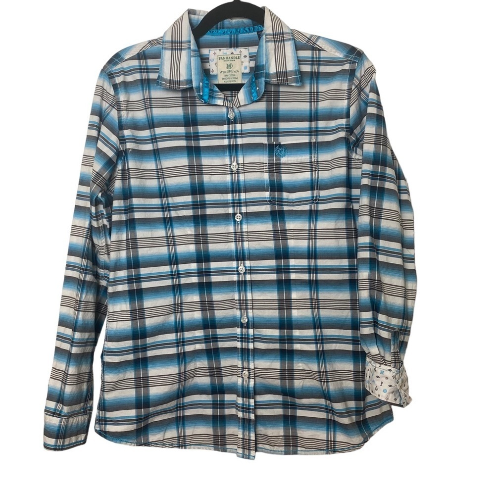 PANHANDLE ROUGH STOCK Women Medium Western‎ Plaid Button Button Shirt Cowgirl